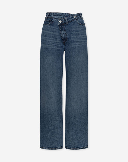 ELVY CROSSOVER WIDE LEG JEANS DONKERBLAUW