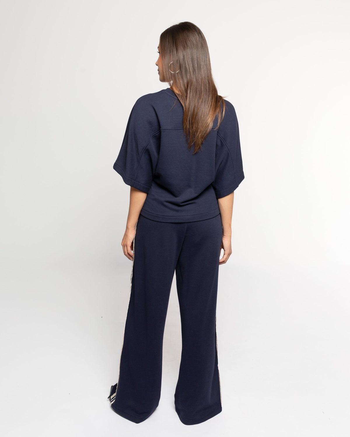 WIDE LEG LACE TAPE SWEAT PANTS MARINEBLAUW