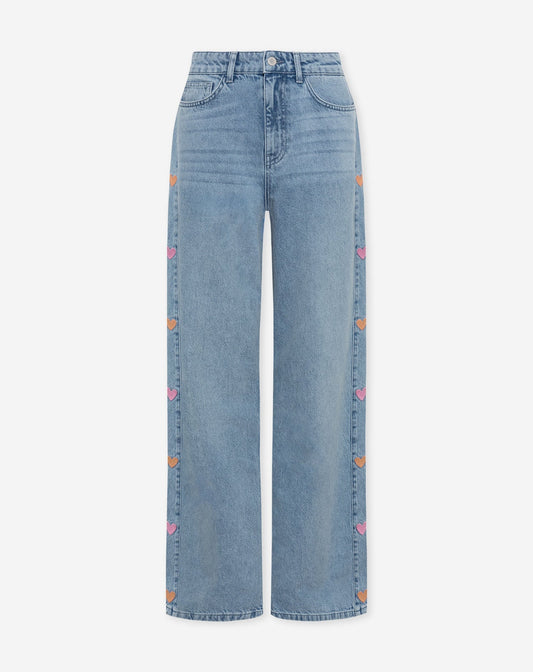 SIDE HEART WIDE LEG JEANS ORANJE ROZE