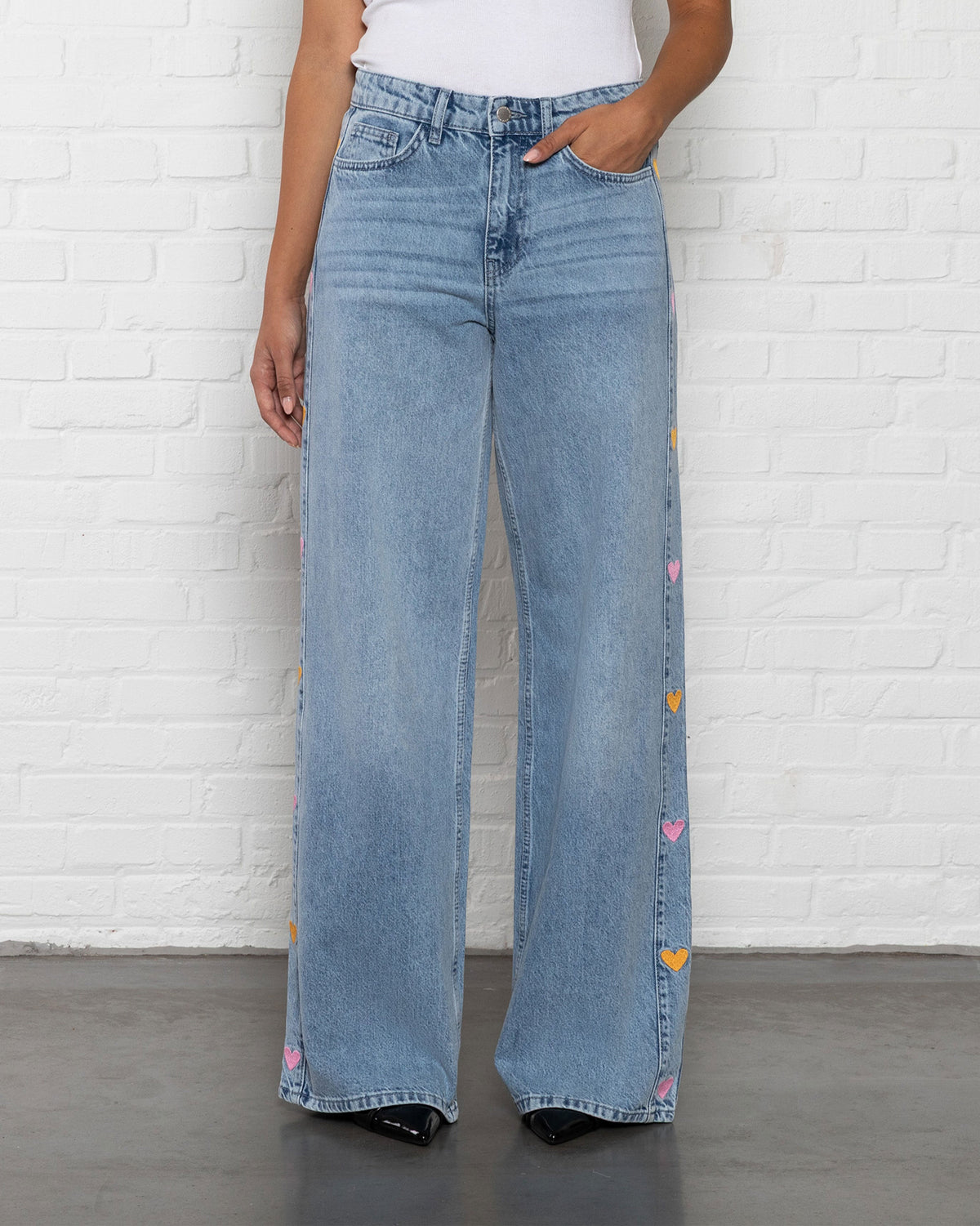 SIDE HEART WIDE LEG JEANS ORANJE ROZE