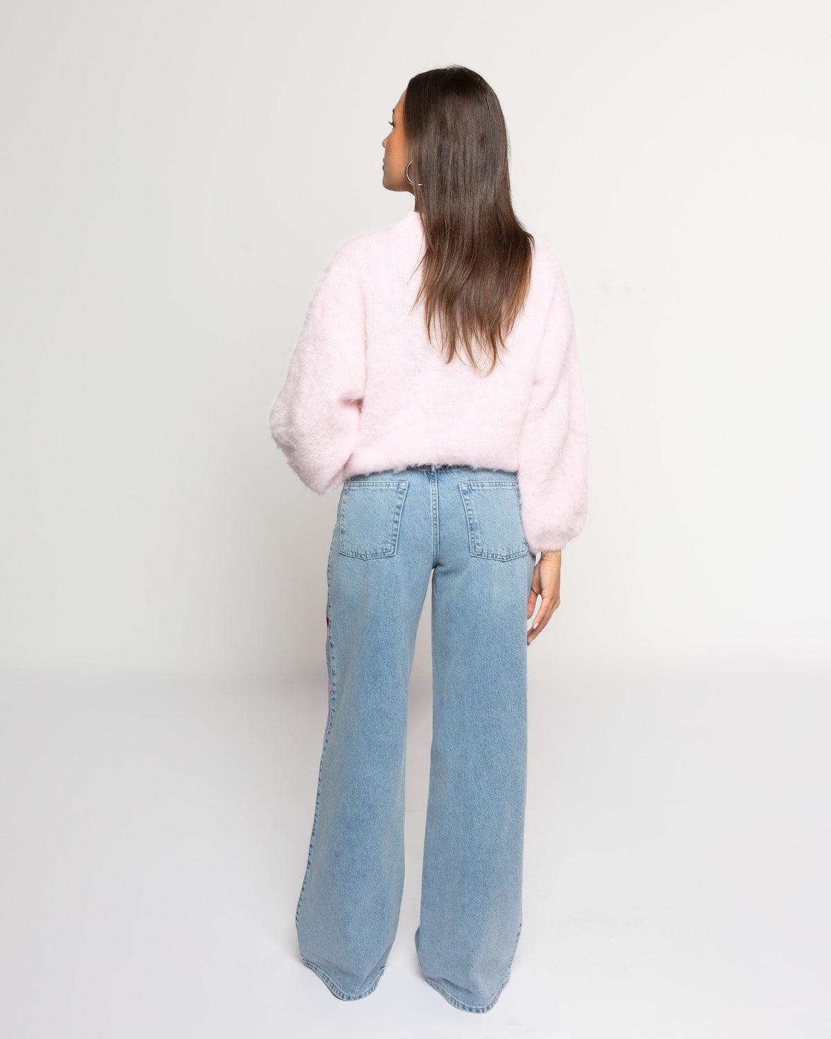 SIDE HEART WIDE LEG JEANS ROOD ROZE