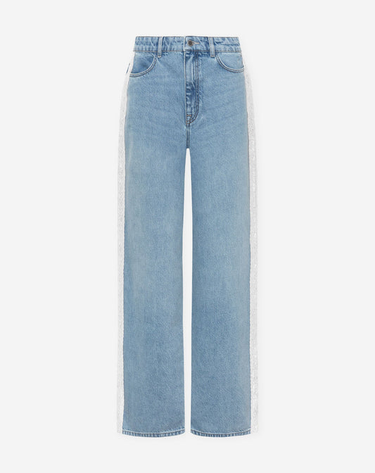 LACE TAPE WIDE LEG JEANS WIT