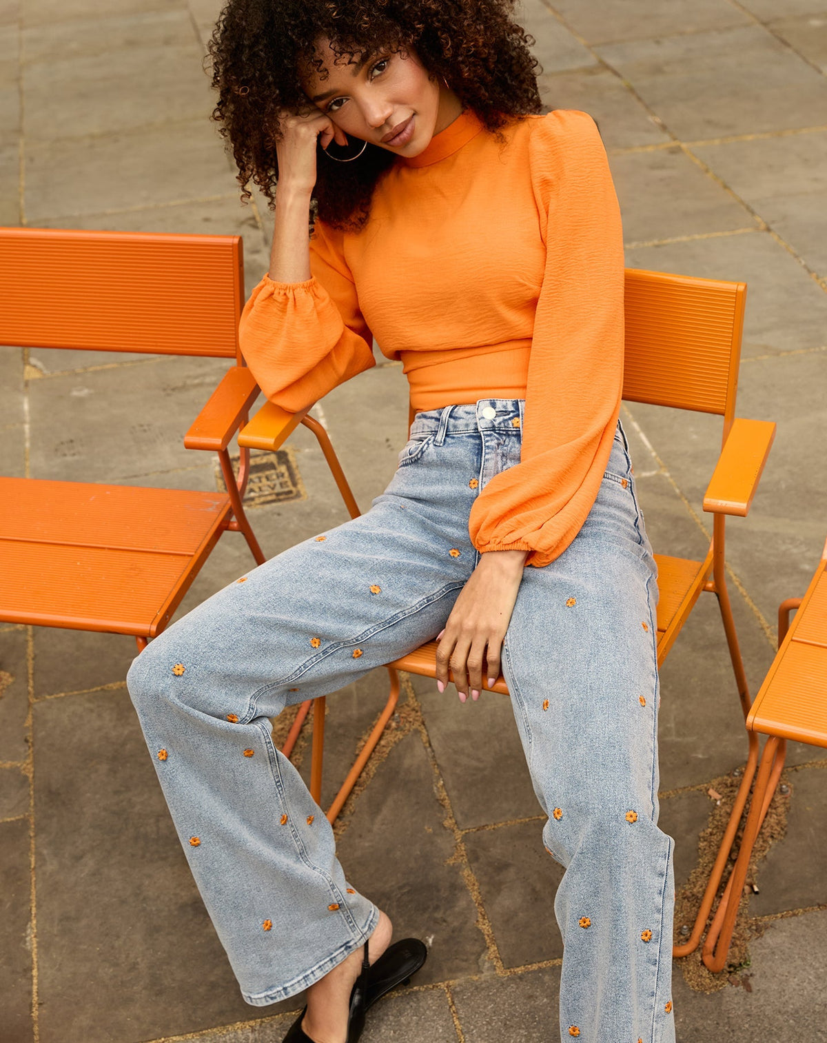 FLOWER BOOTCUT JEANS ORANJE