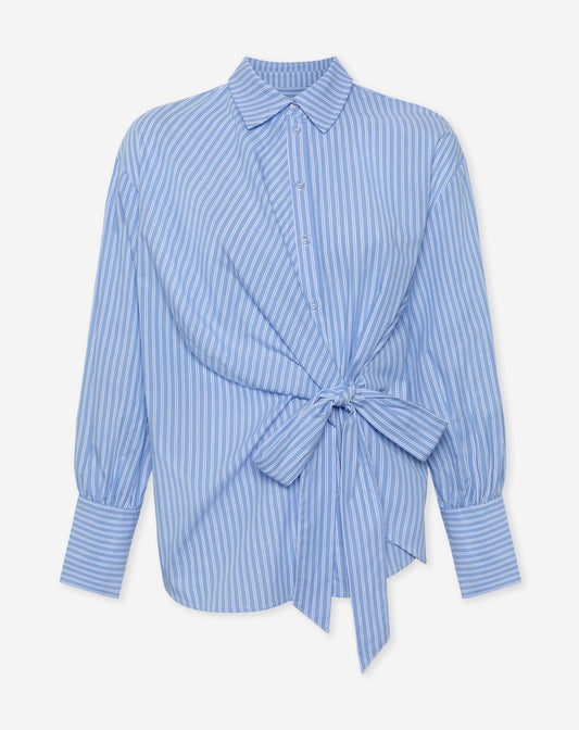 SALLY STRIPE OVERSIZED WRAP BLOUSE BLAUW