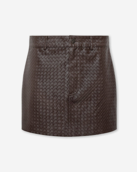 LIRA FAUX BRAIDED LEATHER SKIRT BRUIN