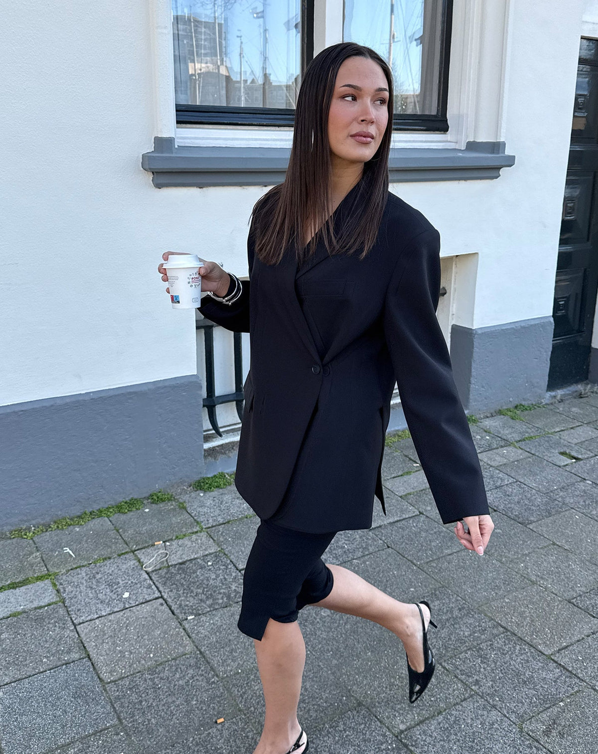 STEVIE OVERSIZED ASYMMETRIC BLAZER ZWART