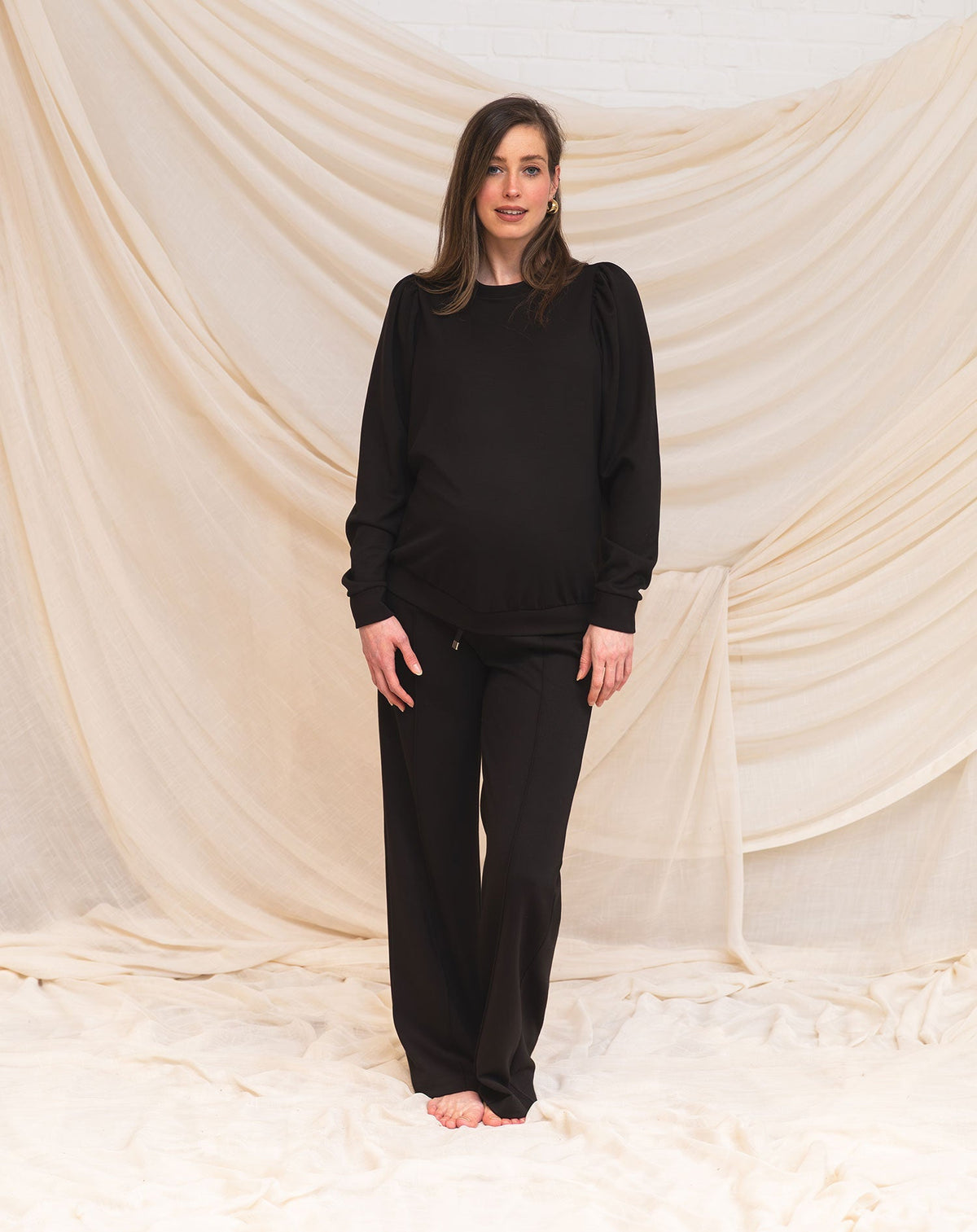 SCUBA PINTUCK PANTS MATERNITY PETITE ZWART