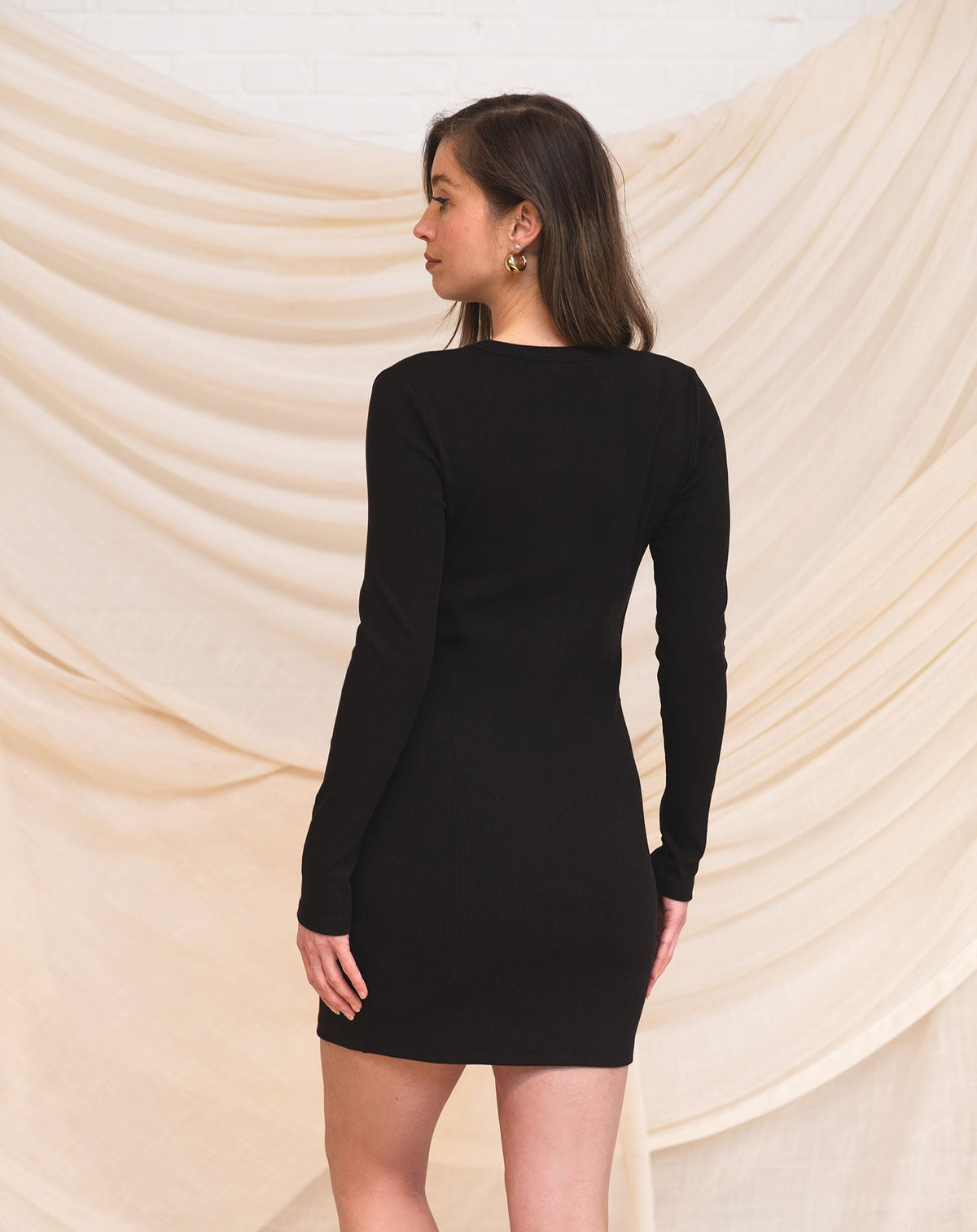 BODYCON LONG SLEEVE RIB DRESS MATERNITY ZWART