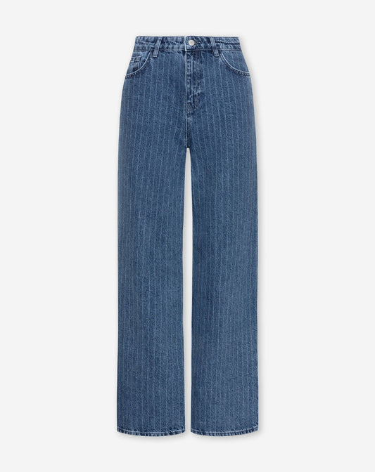 STRIPE WIDE LEG JEANS BLAUW