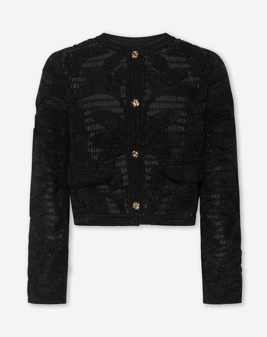 SALLY FLOWER CROCHET CARDIGAN ZWART