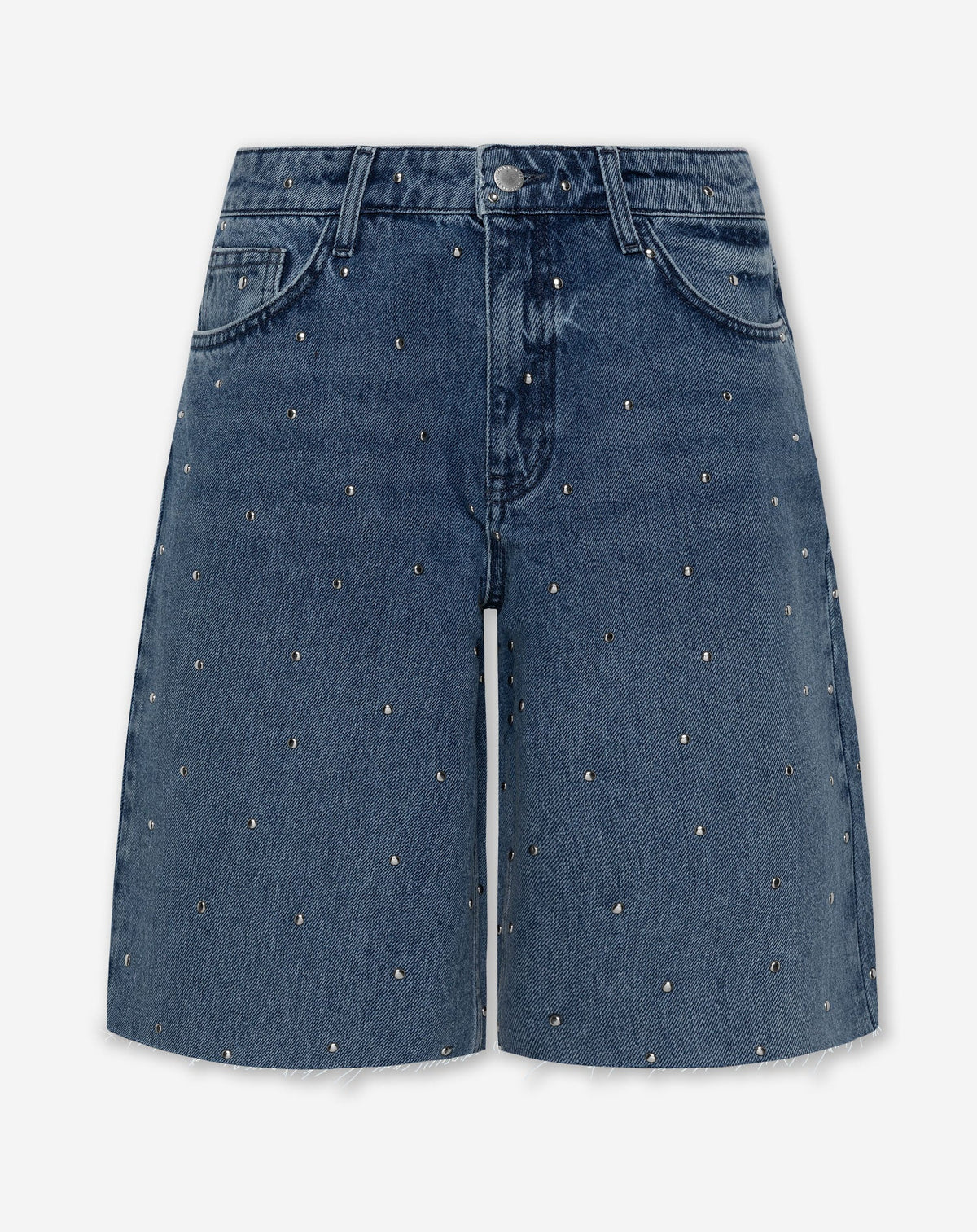 ALLOVER STUD DENIM JORT BLAUW
