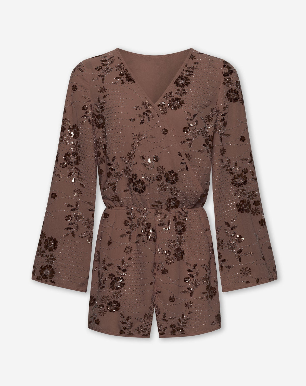 FEM FLOWER SEQUIN PLAYSUIT BRUIN