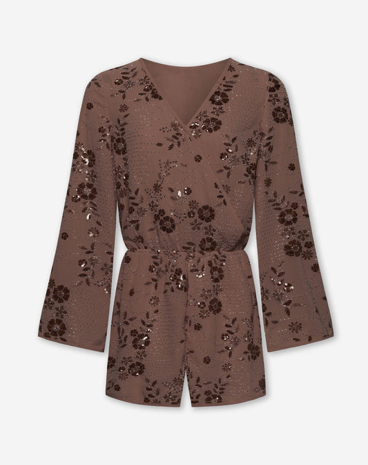 FEM FLOWER SEQUIN PLAYSUIT BRUIN