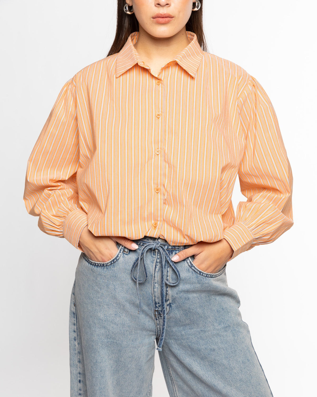 BUBBLE HEM BLOUSE ORANJE STRIPE