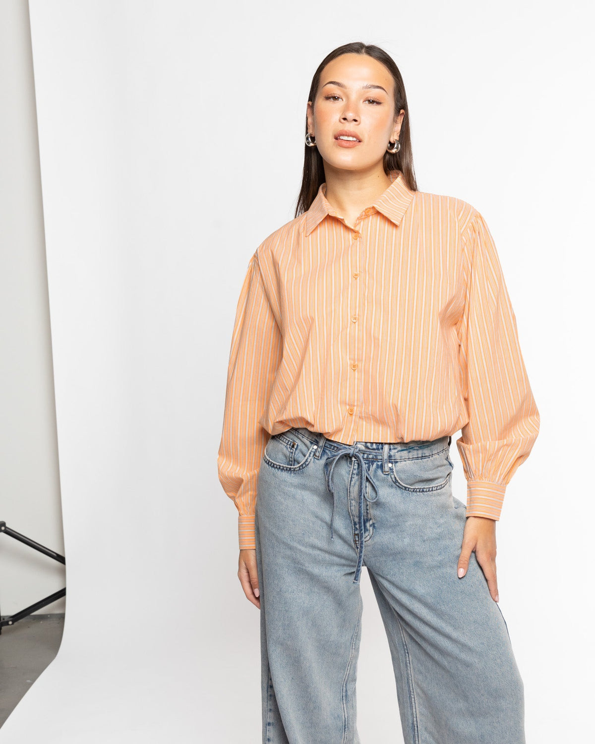 BUBBLE HEM BLOUSE ORANJE STRIPE