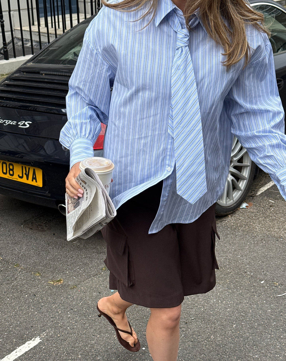 NELA OVERSIZED TIE BLOUSE BLAUW STRIPE