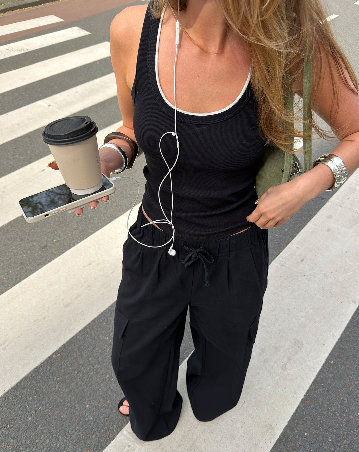 GIA WIDE LEG CARGO PANTS TALL ZWART