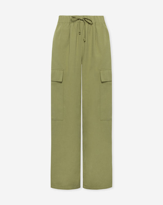 GIA WIDE LEG CARGO PANTS PETITE OLIJFGROEN