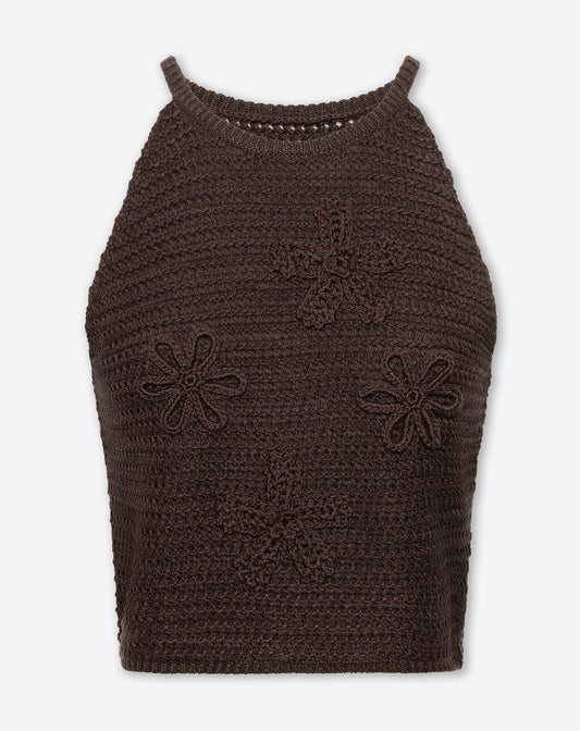 FLOWER CROCHET HALTER TOP BRUIN