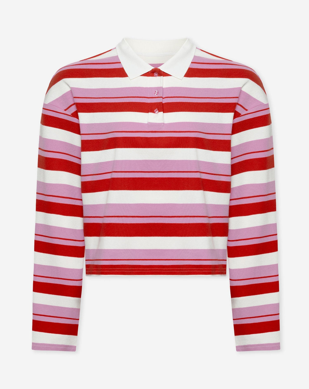 SHAYLEE STRIPED LONG SLEEVE CROPPED POLO ROOD/ROZE