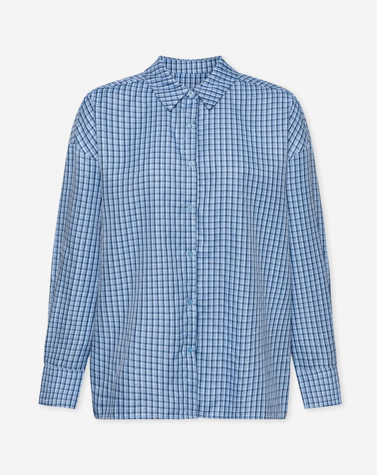 MAVIE OVERSIZED CHECK BLOUSE BLAUW