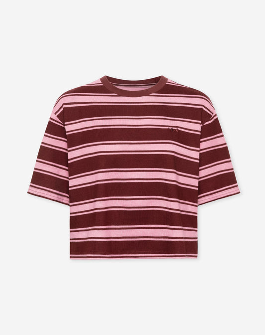 NELINE STRIPED SHORT SLEEVE CROPPED TEE BURGUNDY