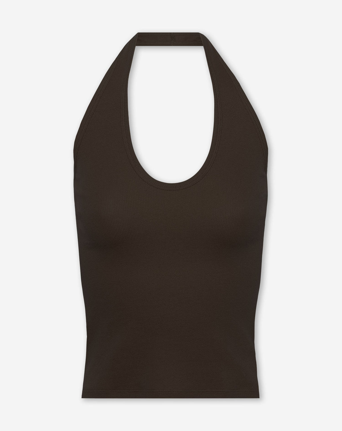 HALTER RIB TOP DONKERBRUIN