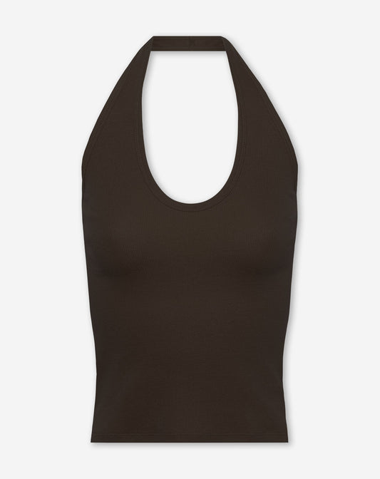 HALTER RIB TOP DONKERBRUIN