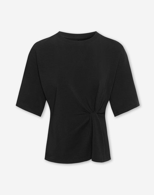KNOTTED DETAIL SHORT SLEEVE TOP ZWART