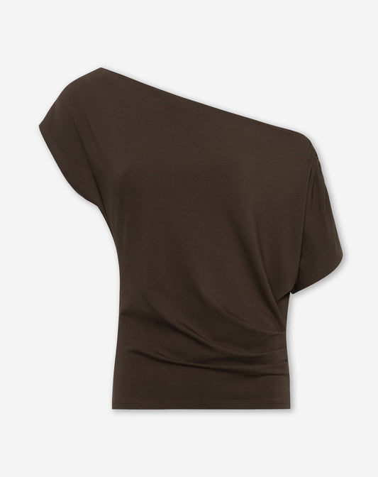 OFF SHOULDER PLEAT TOP BRUIN