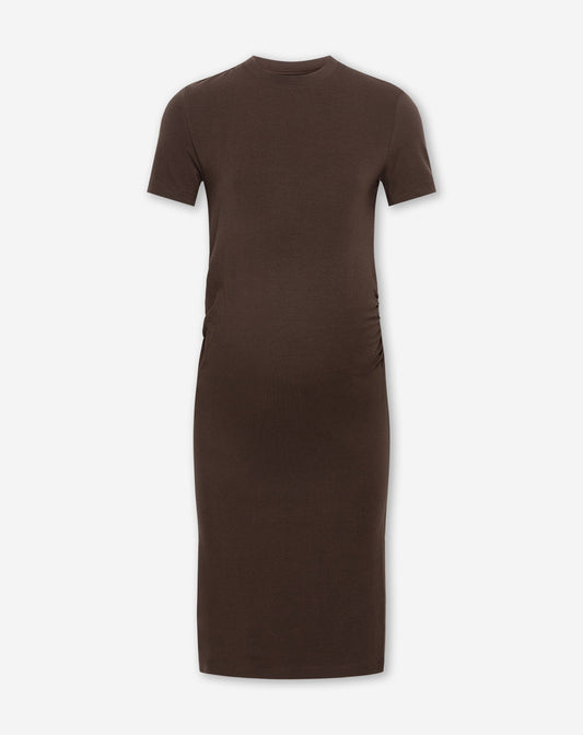 BASIC SHORT SLEEVE FITTED DRESS MATERNITY BRUIN