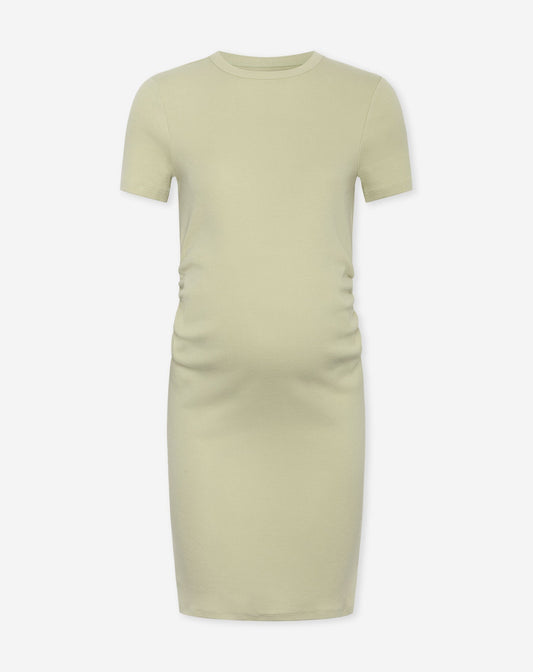 BODYCON SHORT SLEEVE RIB DRESS MATERNITY PISTACHE