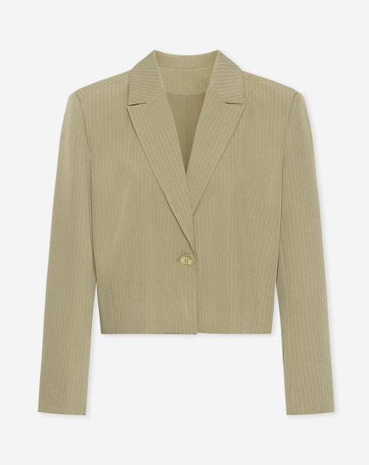 SELLAH CROPPED BLAZER PIN STRIPE OLIJFGROEN