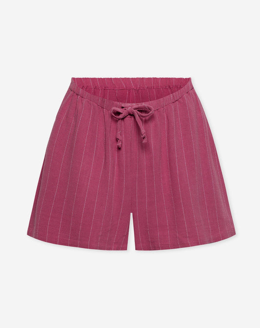 RHODE LINEN PULL ON SHORTS MATERNITY PIN STRIPE CHERRY