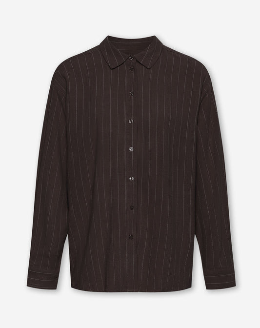 RHODE LINEN OVERSIZED BLOUSE PIN STRIPE BRUIN