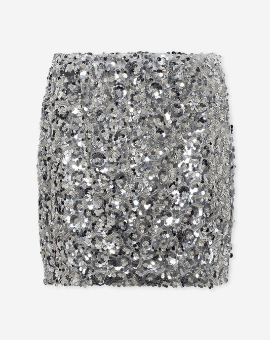 RODIE FLOWER SEQUIN SKIRT ZILVER
