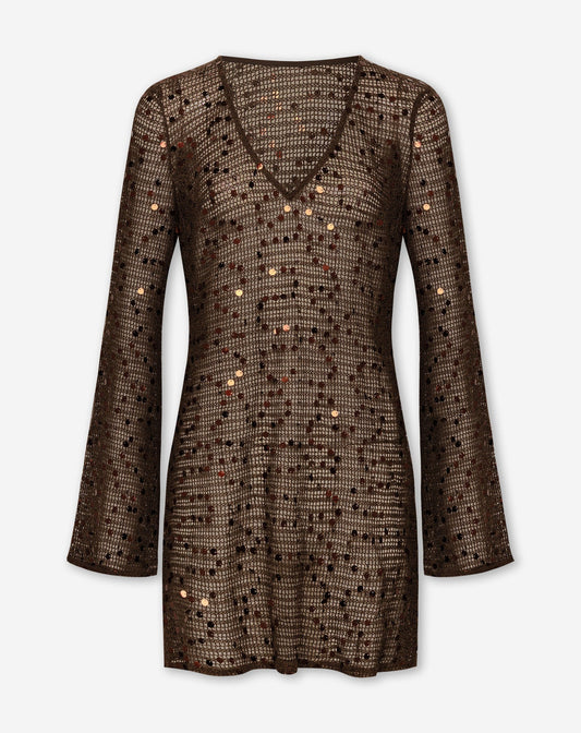 SEQUIN CROCHET DRESS BRUIN