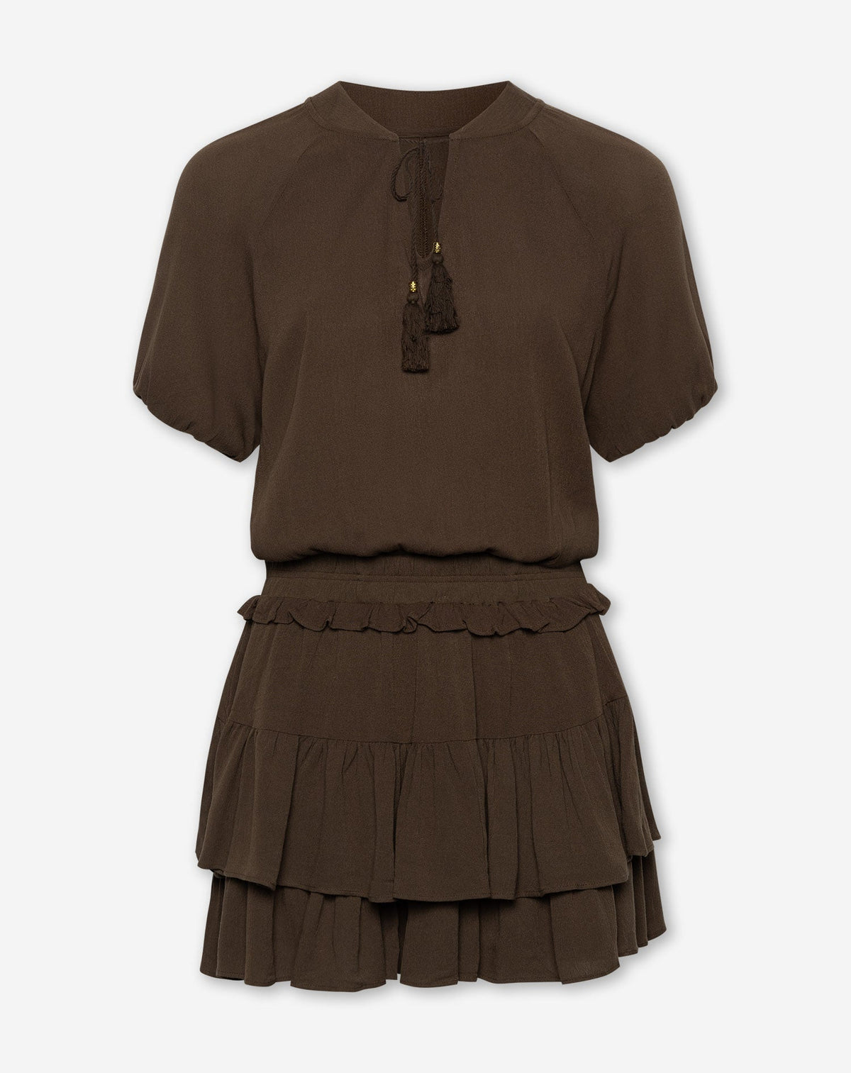 BECCA VISCOSE FRILL DRESS BRUIN