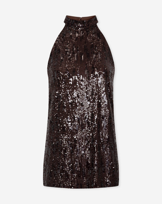 COLETTE SEQUINS HALTER DRESS BRUIN