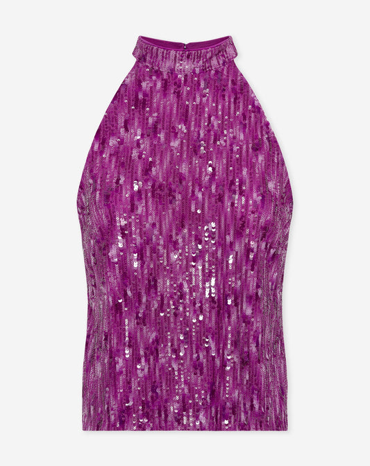 COLETTE SEQUINS HALTER TOP FUCHSIA