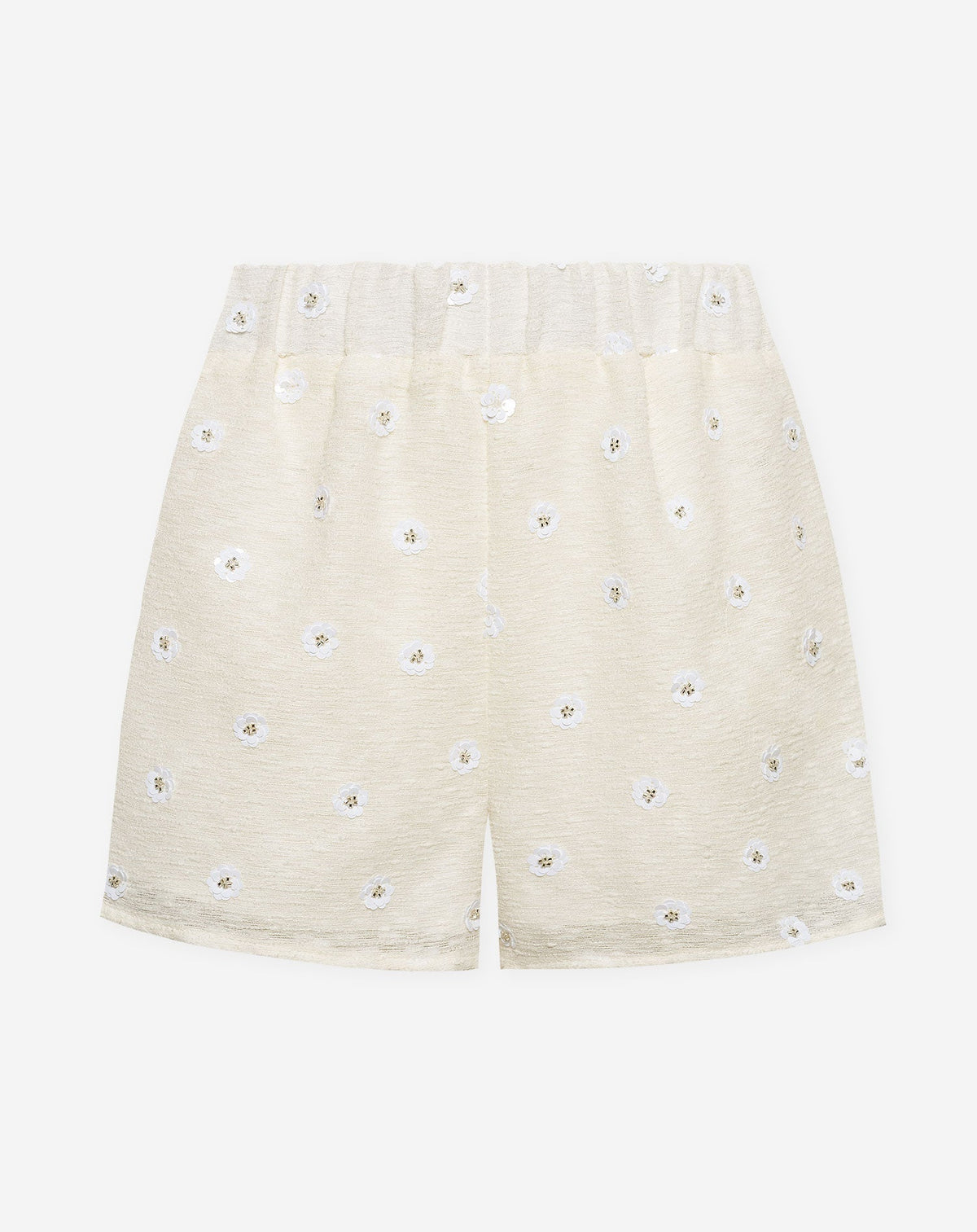 BUNNY FLOWER SEQUIN BOUCLE SHORTS OFF WHITE