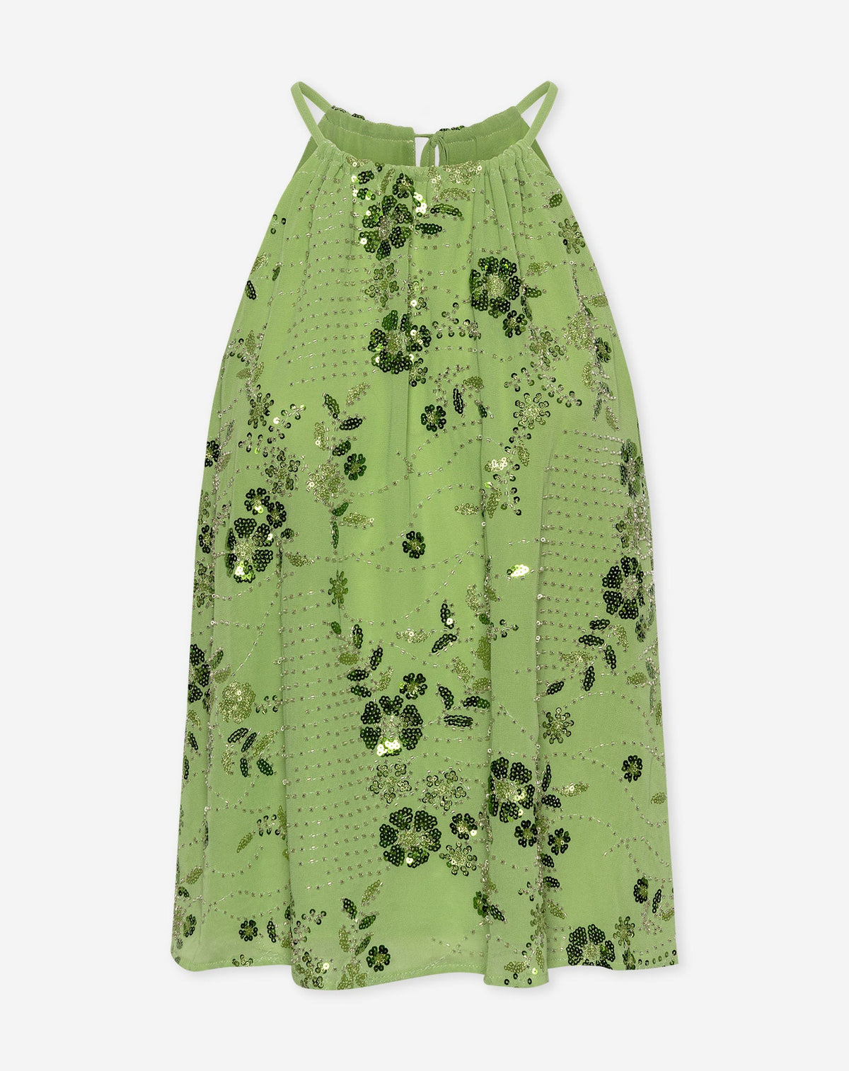FEMMIE SEQUIN FLOWER HALTER TOP GROEN