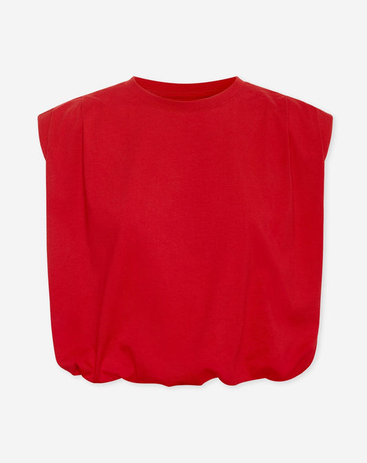 PADDED SHOULDER BUBBLE HEM TEE ROOD