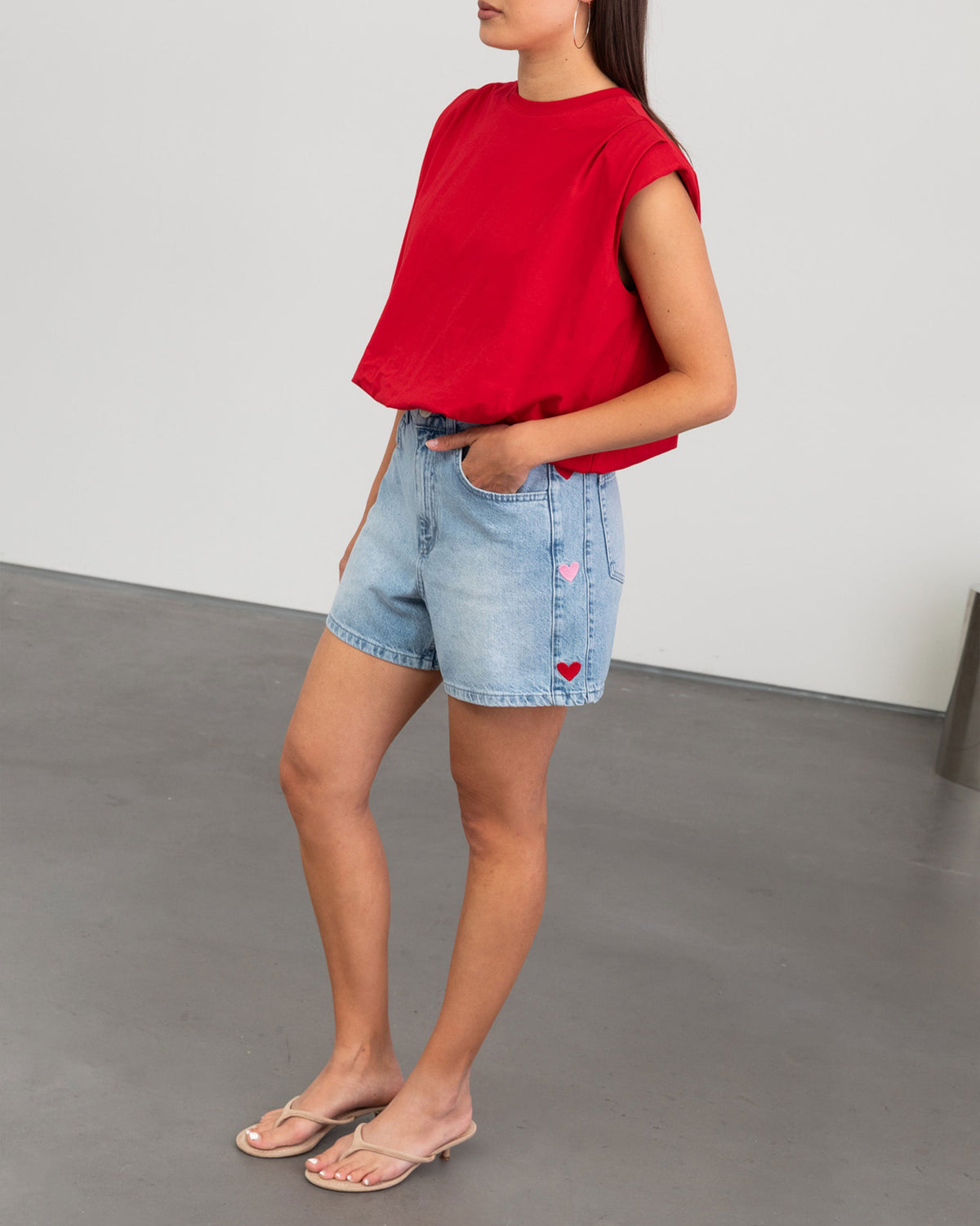 SIDE HEART DENIM MOM SHORT ROOD ROZE