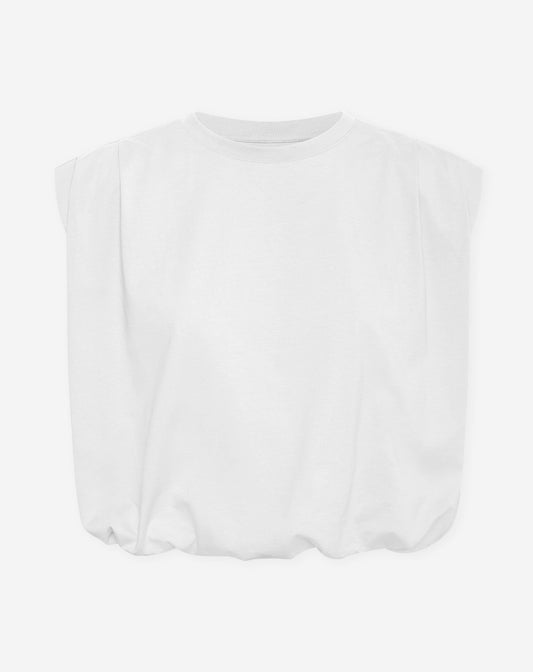 PADDED SHOULDER BUBBLE HEM TEE CRÈME