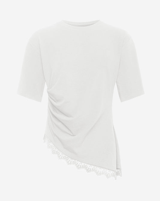 PLEATED LACE BOTTOM SHORT SLEEVE TOP CRÈME