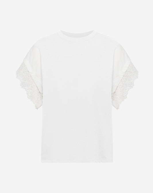 OVERSIZED LACE CAP SLEEVE TEE CRÈME