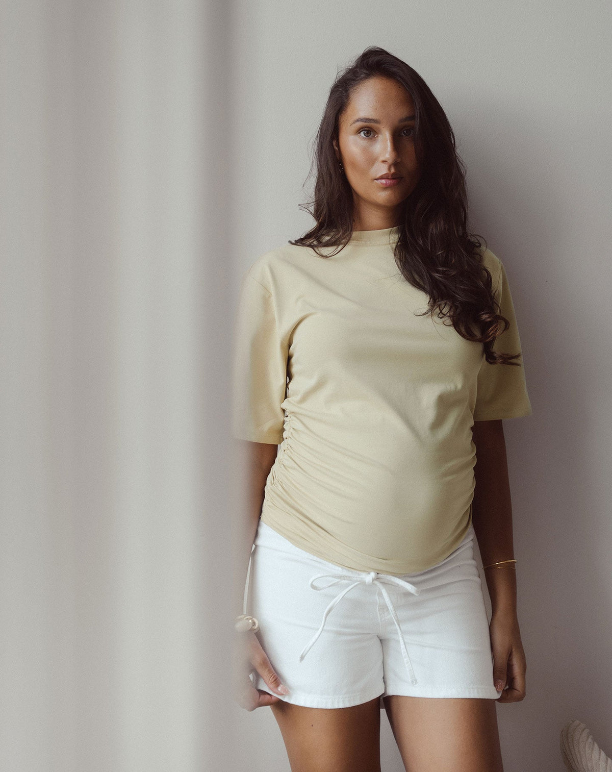 GATHERED SHORT SLEEVE TEE MATERNITY PISTACHE