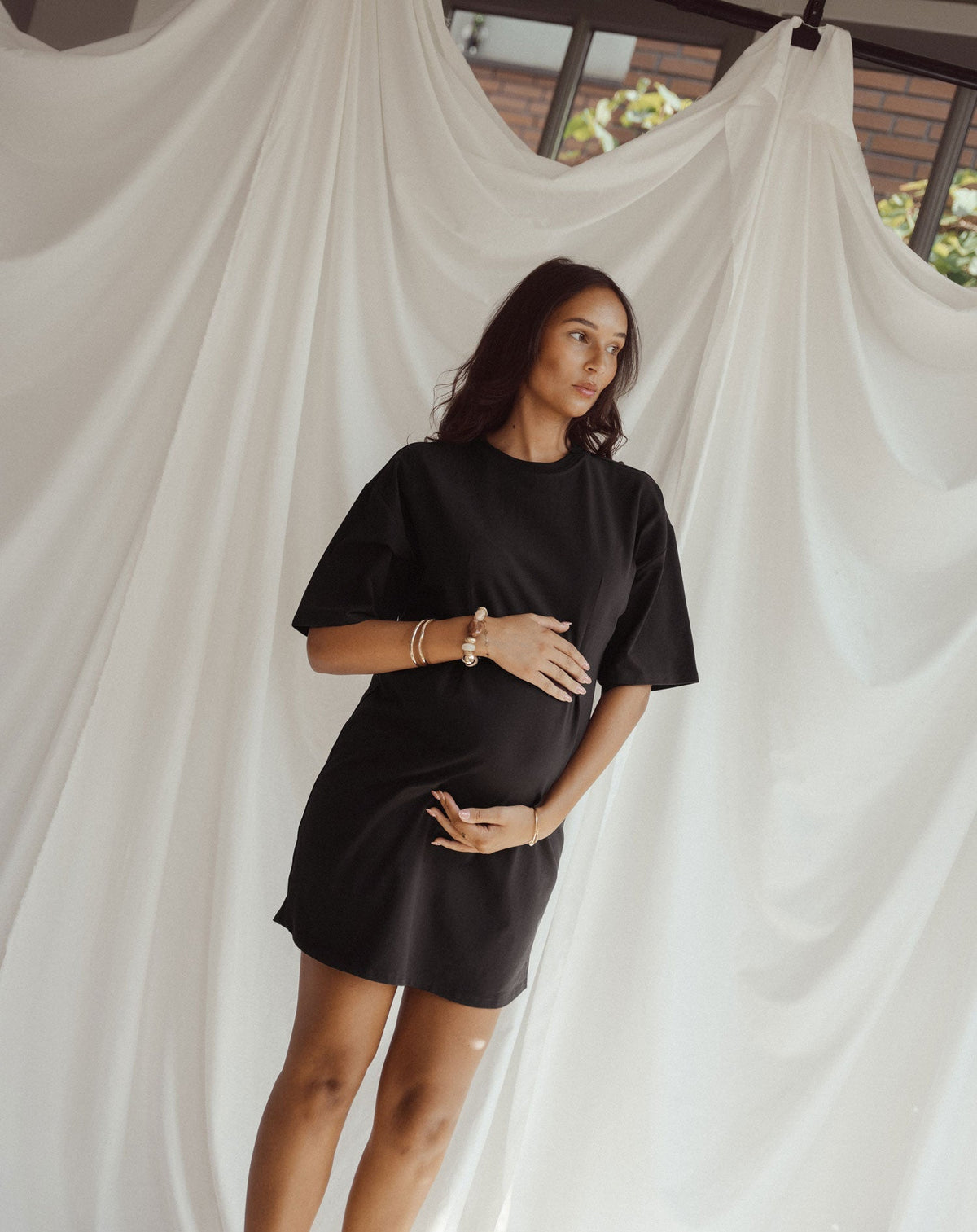 PLEATY DRESS MATERNITY ZWART