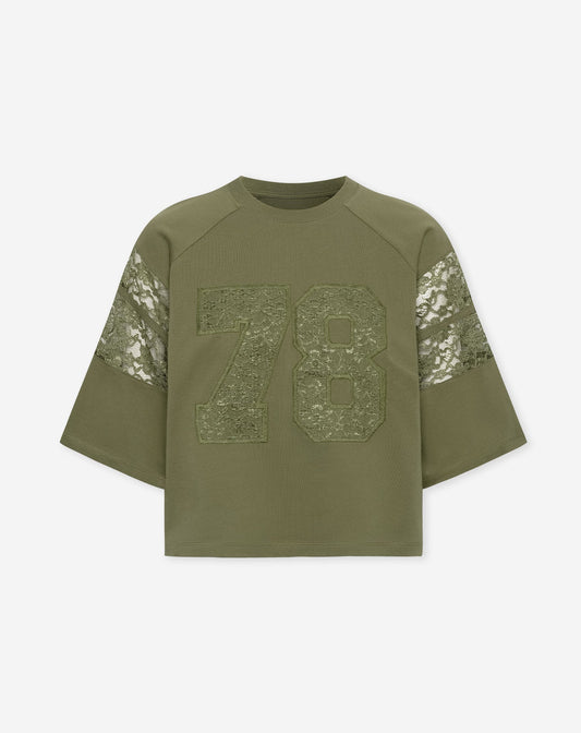 78 RAGLAN LACE TEE DONKER OLIJFGROEN